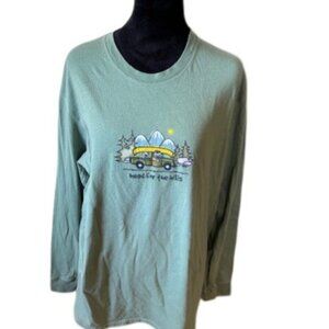 Positivitees New** Green "Head for the Hills" Long Sleeve Tee Unisex XL
